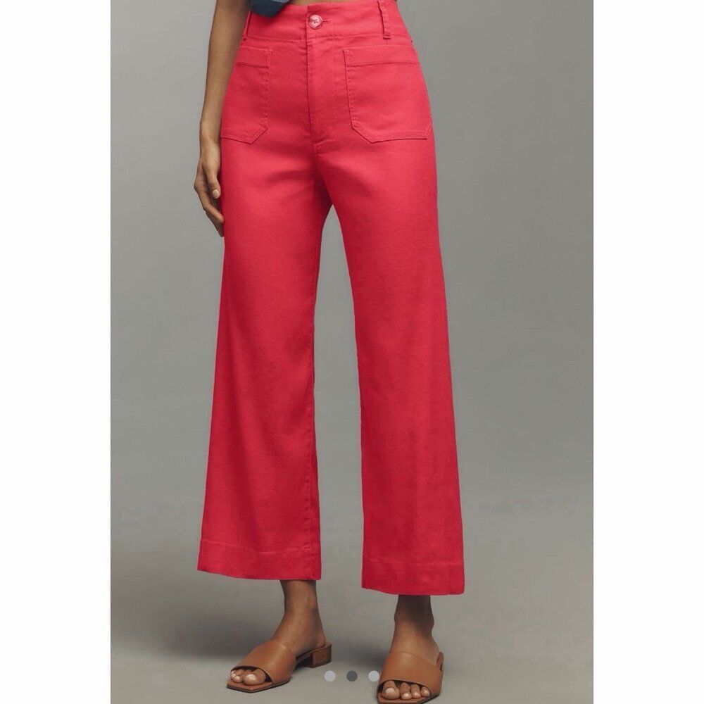 Anthropologie The Colette Linen Blend Crop Wide-Leg Pants Maeve Womens 31 Pink